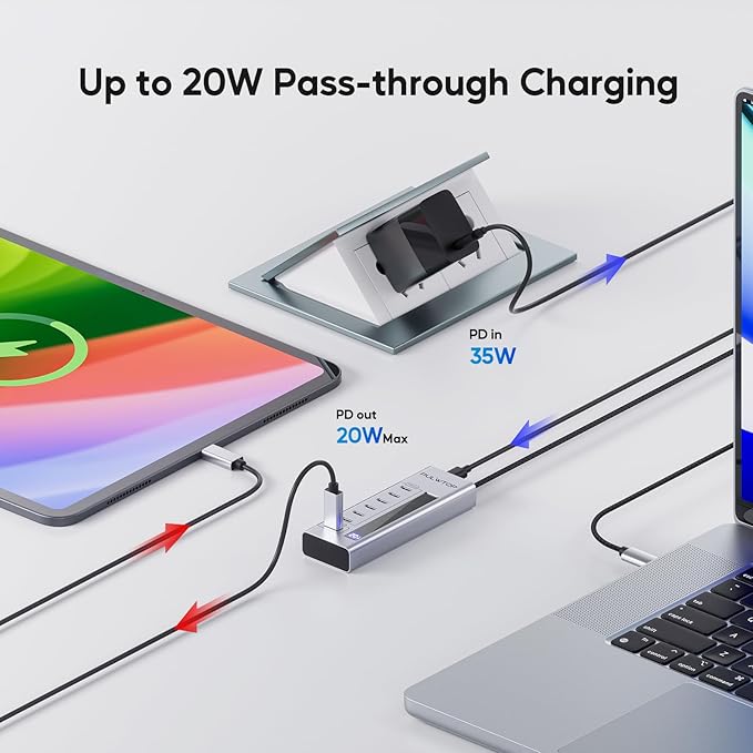 Powered USB C Hub, 7 in 1 USB C Hub Support Data 10Gbps & Charging(Not Support Video), USB C Powered Hub 10Gbps Ports for iMac, MacBook Pro/Air, iPad, XPS, USB Hub with 35W PD Power Adapter