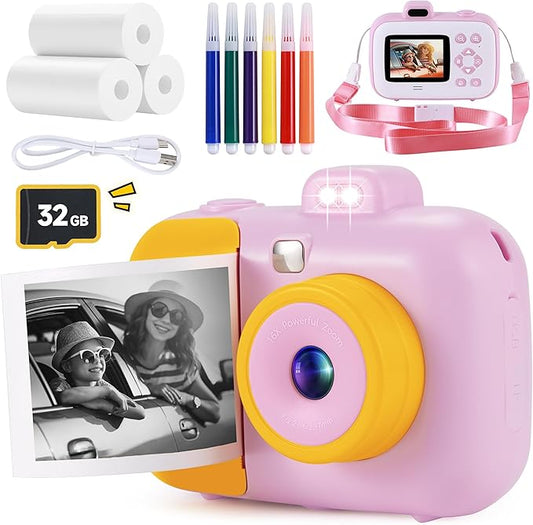 Kids Camera Instant Print for Girls Boys Age 3-12 Kids Toys, 12MP 1080P Kids Digital Cameras Christmas Birthday Gifts for 4 5 6 7 8 9 10 Year Old Girls, Toddler Camera