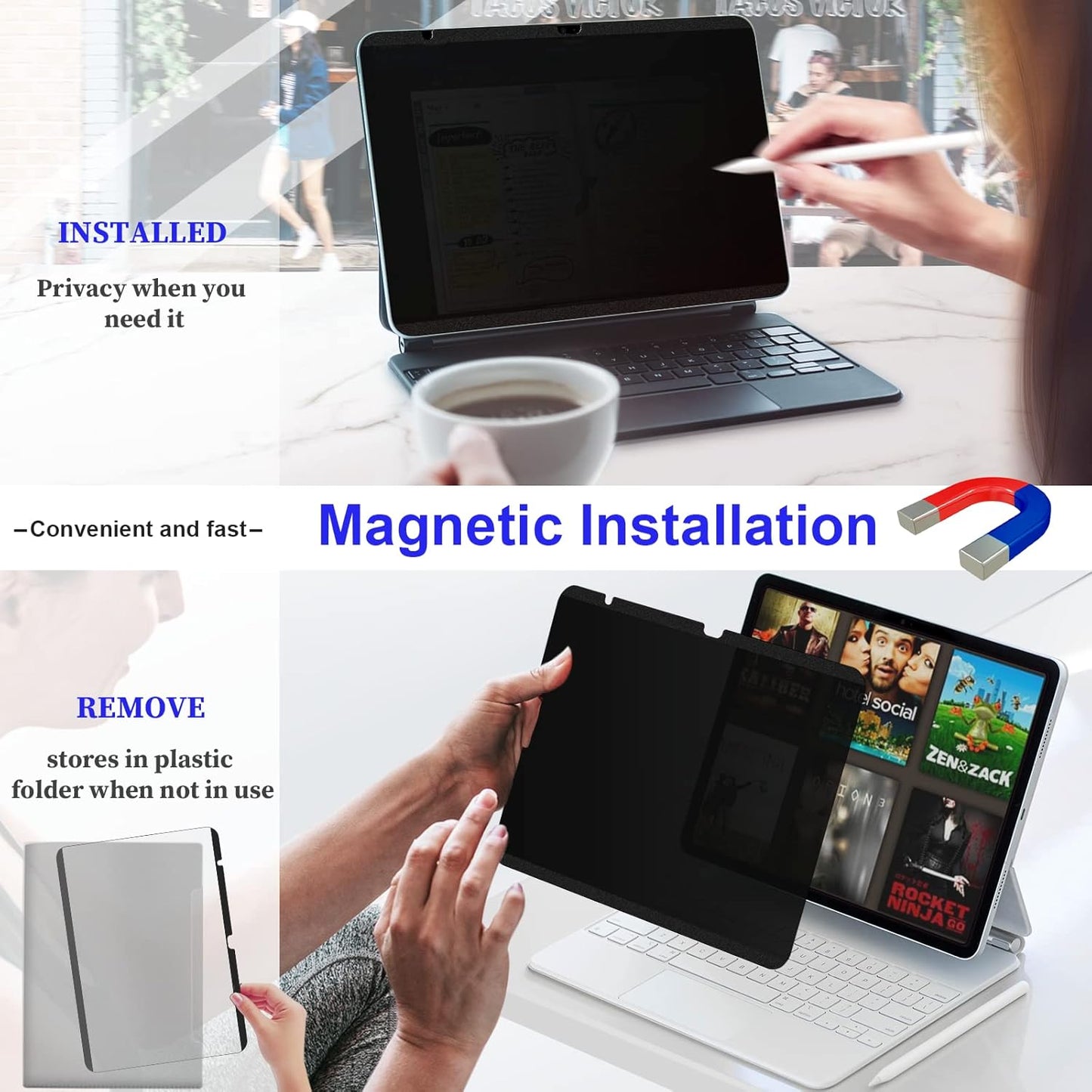 Magnetic iPad 10th generation (2022) / 11th generation (2025) Privacy Screen Protector, iPad 10.9 inchAnti Blue Light Glare Spy Privacy Filter