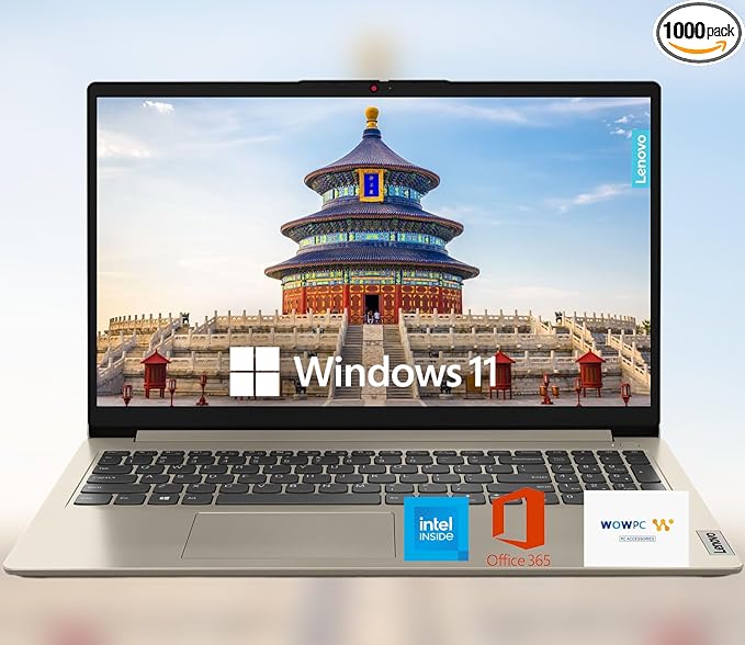 Lenovo 15.6" HD IdeaPad Anti-glare Coating + 1 Year Microsoft 365, 20GB RAM, 384GB SSD, Windows 11 Home, Up to 9.5 Hours Battery Life, Intel Processor, WiFi 6, HDMI, USB-C, SD Card Reader, w/WOWPC USB
