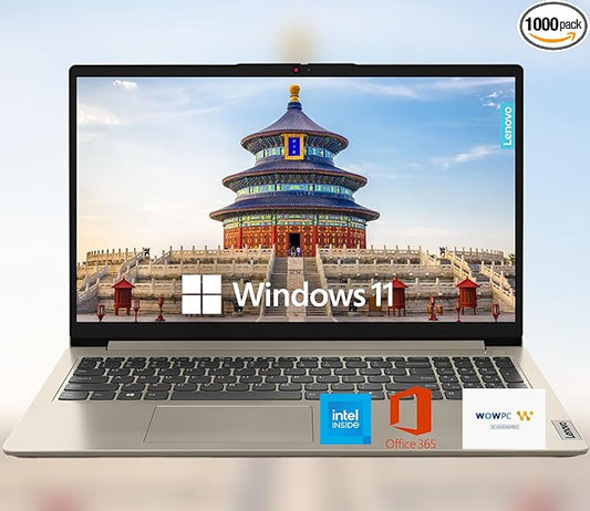Lenovo 15.6" HD IdeaPad Anti-glare Coating + 1 Year Microsoft 365, 20GB RAM, 640GB SSD, Windows 11 Home, Up to 9.5 Hours Battery Life, Intel Processor, WiFi 6, HDMI, USB-C, SD Card Reader, w/WOWPC USB
