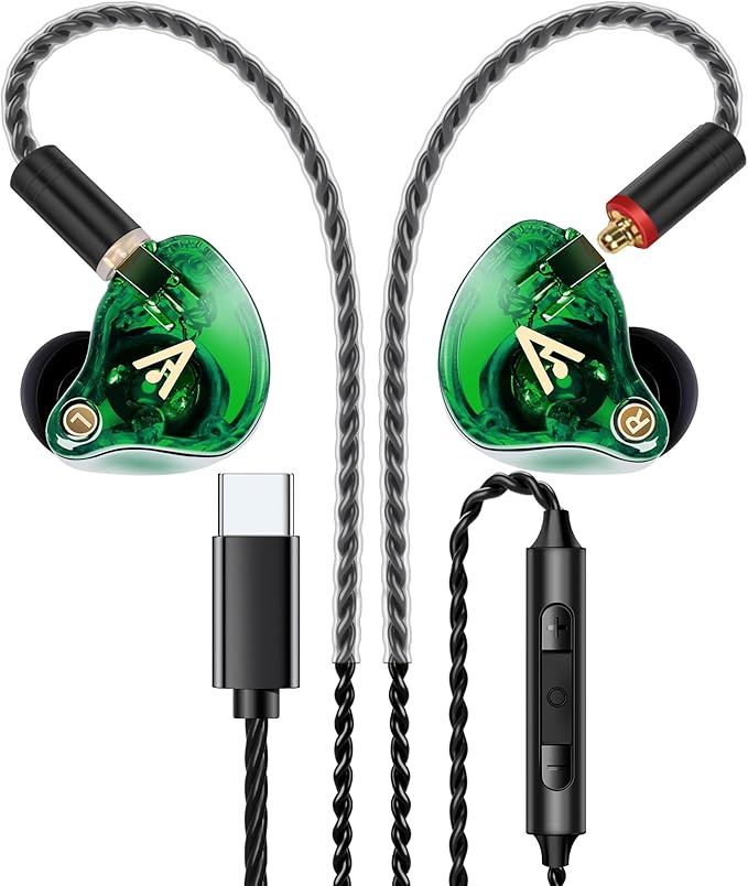 Vibes 202MC USB-C Wired Earbuds - HiFi in Ear Monitor Headphones - Noise Isolating Ear Buds w/ Mic - Clear Sound, Deep Bass & Comfort-Fit Earphones - MMCX to USBC, Silver Plated Cord, Carrying Case