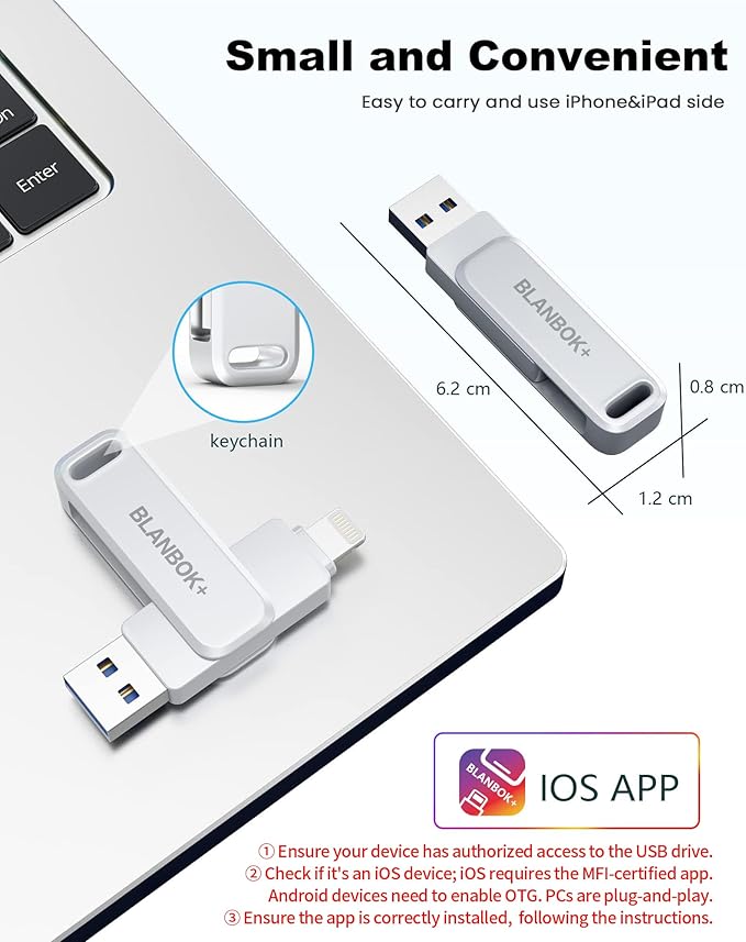 MFi Certified 128GB Photo Stick for iPhone Flash Drive,USB Memory Stick Thumb Drives High Speed USB Stick External Storage Compatible for iPhone/iPad/Android/PC