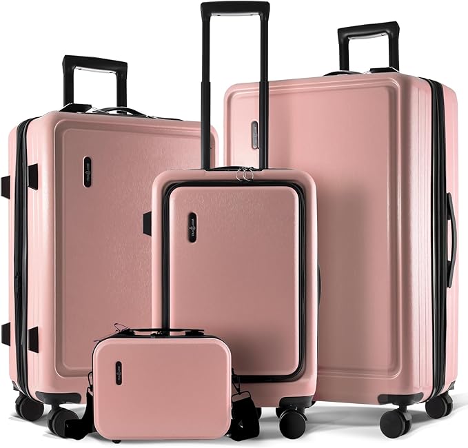 Hard Shell Luggage Sets with Spinner Wheels 4 Piece, Expandable Large Suitcases with TSA Lock, Travel Large Suitcase Set, Pink Luggage Set