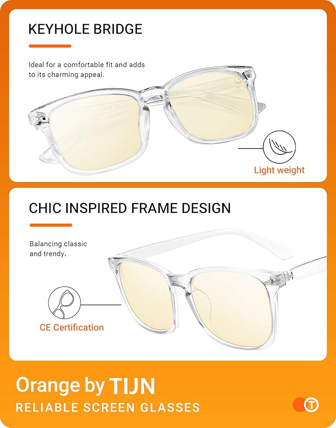 TIJN Gaming Glasses Blue Light Blocking Glasses for Women Men Nerd Eyeglasses Anti Eyestrain Anti UV Glare (Transparent(Gaming Glasses))