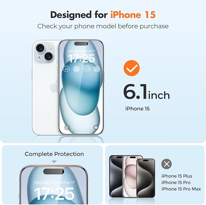 UNBREAKcable 3-Pack Screen Protector for iPhone 15, Double Shatterproof Tempered Glass [Easy Installation Frame] [9H Hardness] [99.99% HD Clear] [Case Friendly] for iPhone 6.1 inch