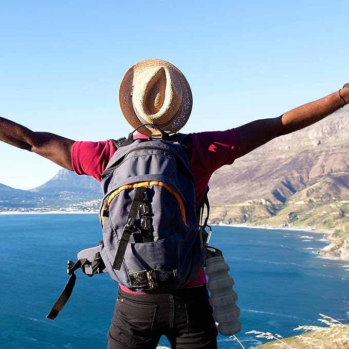 QiCheng&LYS 19.5oz Collapsible Travel Water Bottle, Reuseable BPA Free Silicone Foldable Water Bottles for Travel Gym Camping Hiking, Portable Leak Proof Sports Water Bottle with Carabiner(Gray)