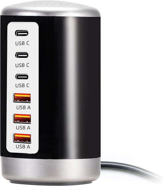 USB Charger,60W USB Charging Station with 6-Port(3 USB-A Port & 3 USB-C Port) Compatible with iPhone 15/14/13/13pro Max 12/12 Mini/12Pro/12 Pro Max/11,Tablets, Smartphones Black