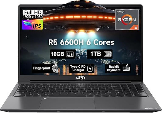 15.6 Business-gaming-Laptop, 6-Cores AMD Ryzen 5 6600H 660M 6nm GPU, 16GB DDR5 1TB SSD(Beat i7-1165G7 up to 4.5GHz)100W Type-C FHD IPS Laptop-Computer with Fingerprint Backlit Keyboard WiFi5 Win11