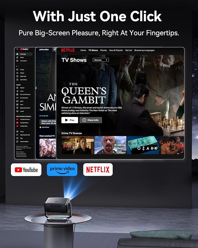 4K Projector Decoding Support, Projector with WiFi and Bluetooth, Native 1080P mini projector, 180° Rotatable with Auto Keystone, 200'' Screen Portable Outdoor Home Theater Movie Smart Projectors