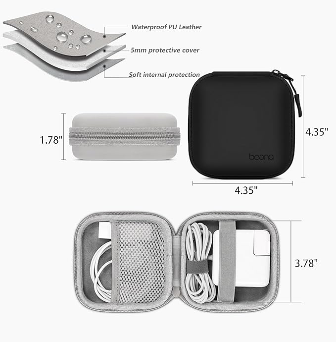 Small Travel Carrying Storage Case, 4.4"x4.4" Charger Organizer, Pouch compatible with MacBook Power Adapter, Laptop Accessories Cables, Cords, USB Drives, Earphones