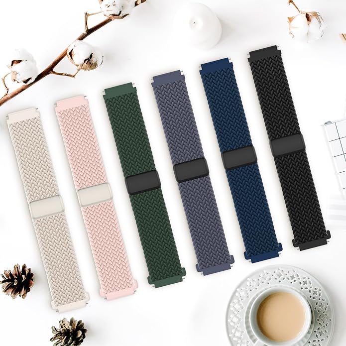 JNN Quick Release Watch Band - Magnetic 18mm 20mm 22mm Braided Nylon Watch Bands, Adjustable Elastic Nylon Watch Straps Replacement Wristband for Men Women