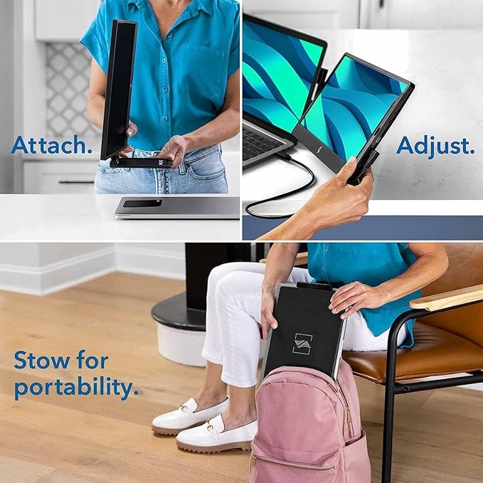 SideTrak Swivel 14" Attachable Portable Monitor Extender, FHD TFT Laptop Dual Screen with Kickstand + Unique Swivel Hinge, Compatible with Mac, PC, Chrome, Powered by USB or Mini HDMI Port (With Case)