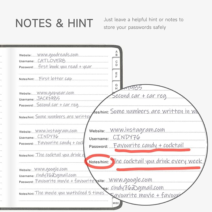 Password Book with Alphabetical Tabs – Hardcover Internet Address & Password Organizer – Password Keeper Notebook for Computer & Website – 5.2 x 7.6" Log-in Password Journal w/Thick Paper (Grey)