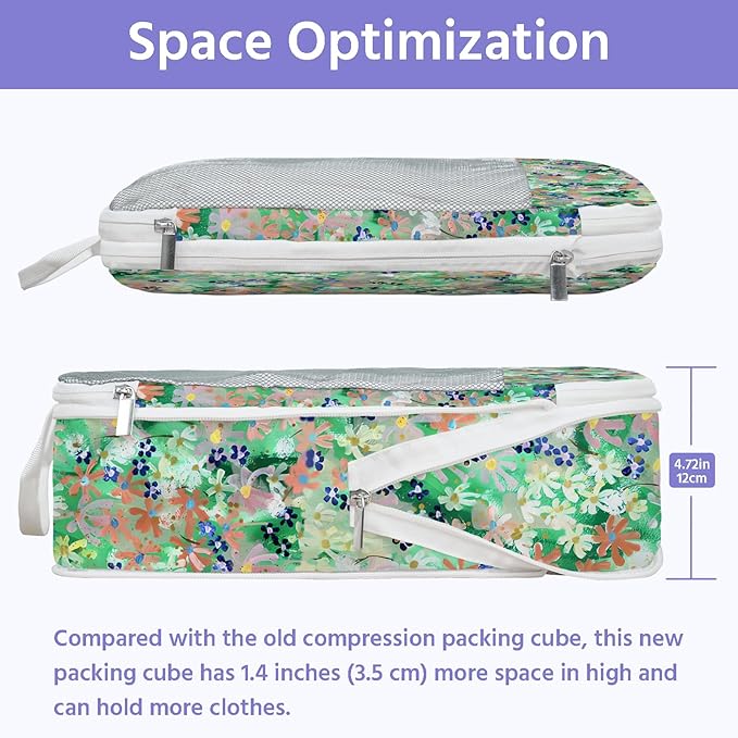 7 Pcs Compression Packing Cubes for Travel, Waterproof Suitcase Luggage Backpack Organizer with Toiletry Bag Travel Essentials for Women/Men-Flowers