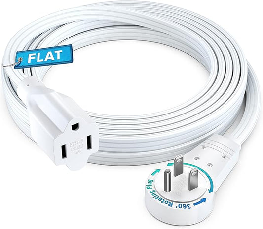 Maximm 360° Rotating Flat Plug Extension Cord 10 feet Under Carpet with Slim Space-Saving Plug Design, Low Profile Cord (White)