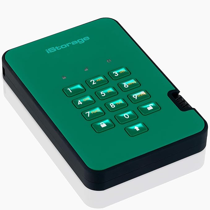 iStorage diskAshur2 SSD 8TB Green | Secure portable solid state drive | Password protected | Dust & water resistant | Hardware Encryption