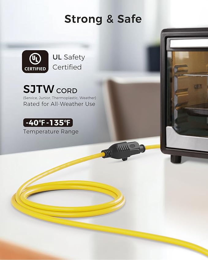 [UL Listed] Cable Matters 2-Pack 16 AWG Heavy Duty 13A Power Extension Cord - 6ft, 3 Prong Power Cord Extension, NEMA 5-15P to NEMA 5-15R, Yellow