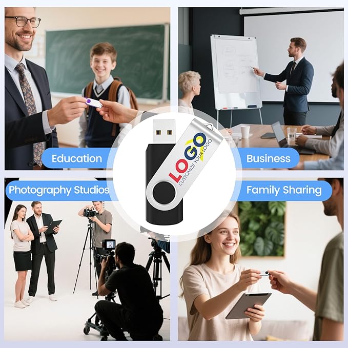 ABLAZE Custom Flash Drive 128MB 100 Pack, Personalized USB Drives Custom USB 2.0 Thumb Drives 100 Pack Memory Stick (Mixcolors)