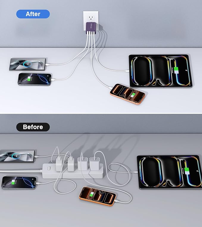 [2Pack] 40W USB C Plug,4-Port Fast Charger Block PD+QC 4 Port Charger Cube Wall Charging Box Brick for Samsung Galaxy S22/S21+/S21 Ultra,Magsafe Wireless Charger,iPhone 17/16/16 Pro Max/15/14(Purple)