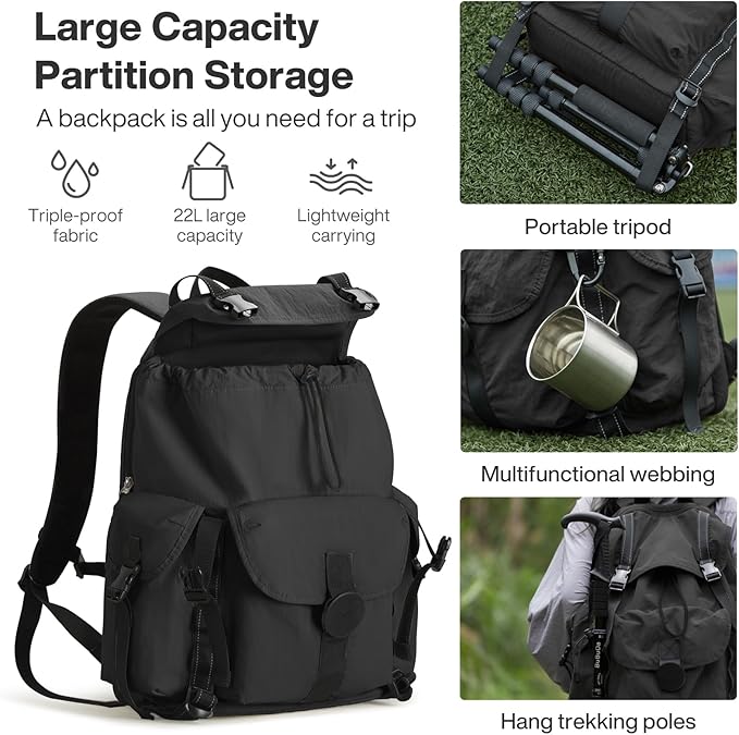 mixi Travel Backpack for Women Men, 18 Inch Carry On Laptop Backpack Flight Approved fits 16'' Laptop, Lightweight Waterproof Hiking Backpack Travel Outdoor Business Casual Daypack, Black