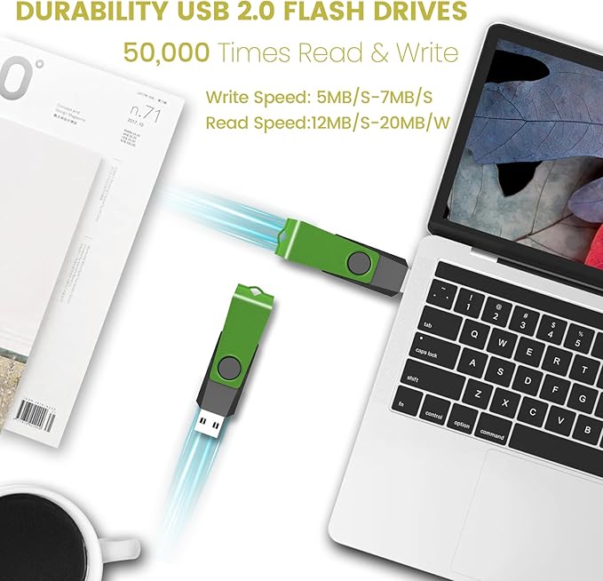 128MB USB Flash Drive 20 Pack AGECASH USB 2.0 Thumb Flash Drives Bulk Green Swivel 128MB USB Memory Stick Zip Jump Drive Multipack Pendrive with Labels & Lanyards