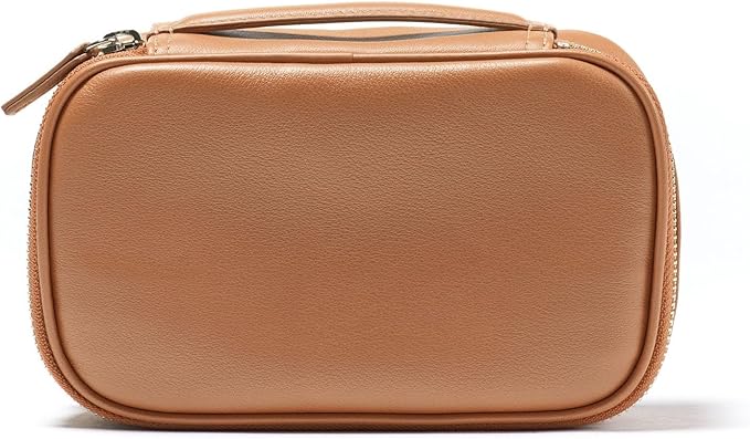Leatherology Cognac Small Travel Organizer - Zipped mesh storage pocket, elastic loops for organization, compact travel size
