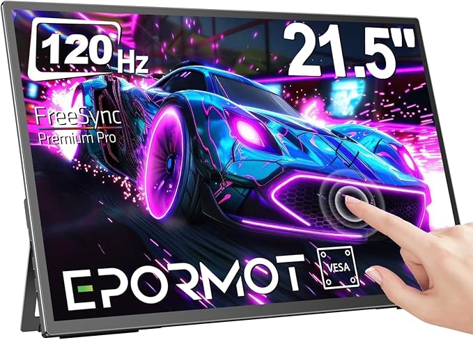 Portable Monitor Touchscreen 21.5 inch 120hz, FHD 1080P Portable Gaming Monitor w/VESA Kickstand HDR Speakers USB C Mini HDMI for Phones PC Gaming Devices, Travel Second Screen for Business