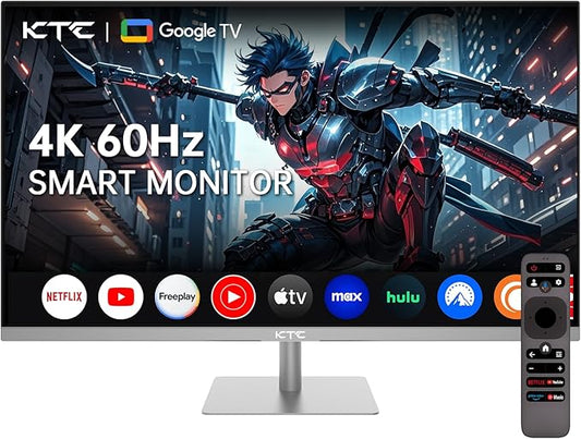 KTC 32 Inch 4K Smart Monitor with Google TV System 3840 * 2160P Netflix Licensed Type C 65W PD Speakers 5W*2 Dolby Audio Hey Google Voice Remote HDR WiFi Bluetooth VESA Tiltable 32 in Smart TV