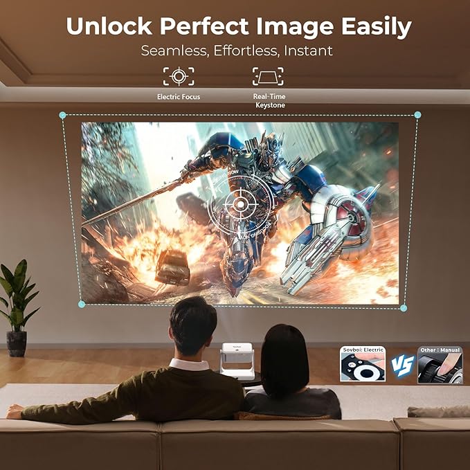 [1500 ANSI/Google Store/Voice Control] 4K Outdoor Smart Projector with WiFi6 and Bluetooth, 10,000+ Apps, Portable Proyector, Sovboi 1080P Audio Phone Movie Home [180° Stand & 300 ''Display]