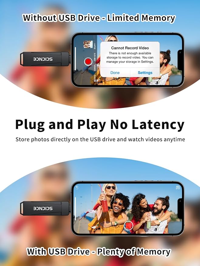 SCICNCE 512GB Flash Drive Intended for iPhone, USB Memory Stick Storage Backup for Photos Videos, Plug and Play No APP Required, Compatible with iPhone iPad Android and Computers (Metal Gray)