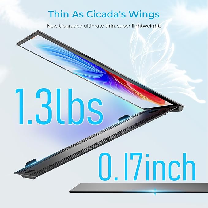 Laptop Screen Extender Ultra-Thin, 14" FHD 1080P Dual Portable Monitor for Laptop, 1.3lbs Lightweight Travel Monitor Extender Fit 13”-17.3”, Plug and Play for Windows/Mac/Android/Chrome