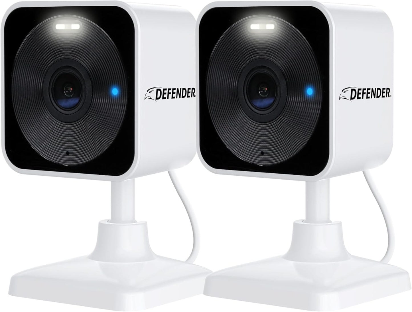 Defender GO 2K AI Powered Plug-in Indoor/Outdoor Home Business, Pet, Baby Camera, AI Detection, Dual Band Connection, Spotlight/Siren, Color Night Vision, 2-Way Talk, Works w/ClearVu App, 2 Pack