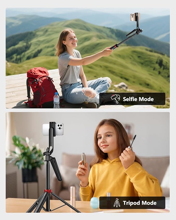 Aureday 72" Phone Tripod and Selfie Stick, Cell Phone Tripod Stand with Wireless Remote & Extendable Phone Mount for Travel/Selfie/Recording/Vlogging, Compatible with iPhone/Android/Camera