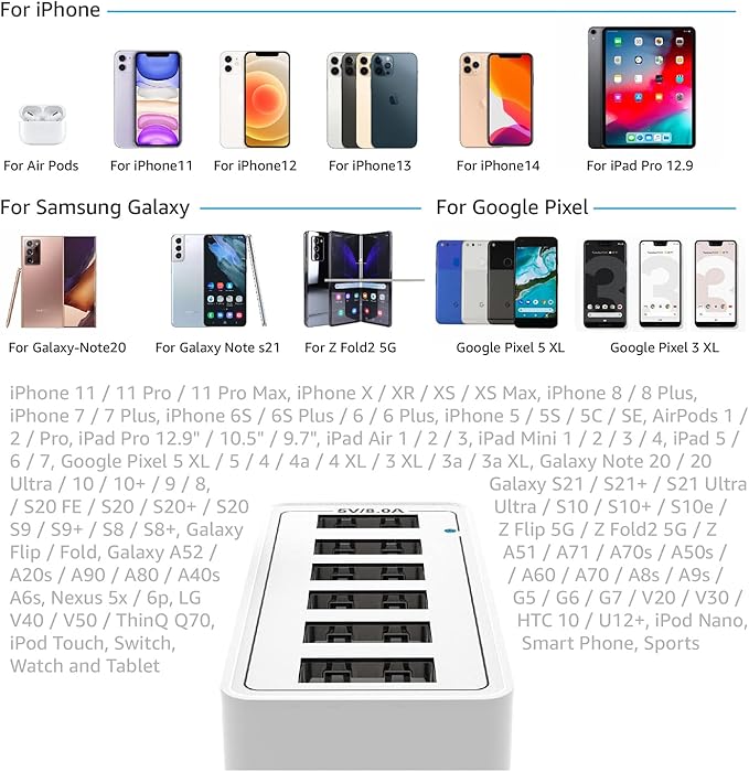 USB Wall Charger Adapter, Arttron 40W 6-Port Foldable Wall Plug Multiport Charger for iPhone iPad Tablets Smartphones, Home Office Use