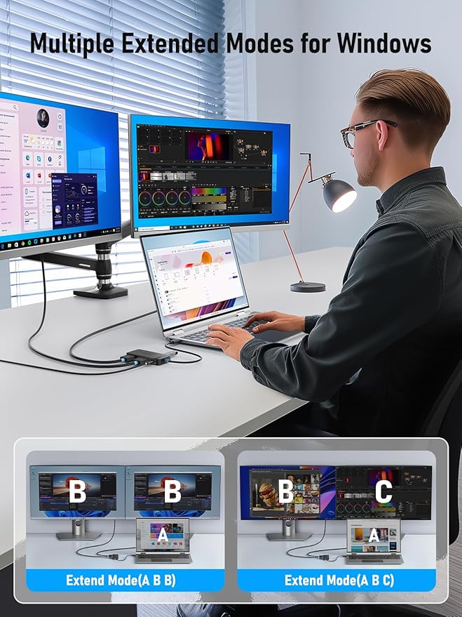 Lemorele Docking Station Dual Monitor, 6 in 1 USB C Hub Multiport Adapter w/2 HDMI 4K, 5Gbps USB3.0 & 2 USB2.0, 100W PD Charging - USB C Dock for Laptop Dell/Lenovo/HP/MacBook/Surface - Plug and Play