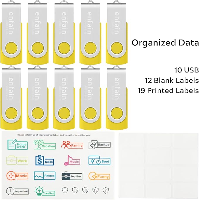 10 X Enfain 16GB Bulk USB Flash Drive Jump Thumb Zip Memory Stick 2.0 Yellow, Affordable Solutions for Promotional Giveaways, Corporate Gifts, Catalogs, Software, Direct Mail Campaigns