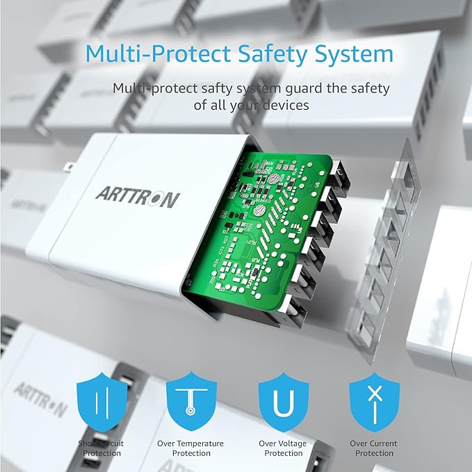 USB Wall Charger Adapter, Arttron 40W 6-Port Foldable Wall Plug Multiport Charger for iPhone iPad Tablets Smartphones, Home Office Use