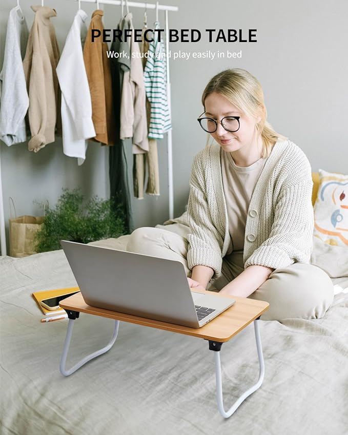 Ruxury Foldable Lap Desk Laptop Stand Bed Desk Table Tray, Breakfast Serving Tray, Portable & Lightweight Mini Table, Lap Tablet Desk for Sofa Couch Floor - Wood