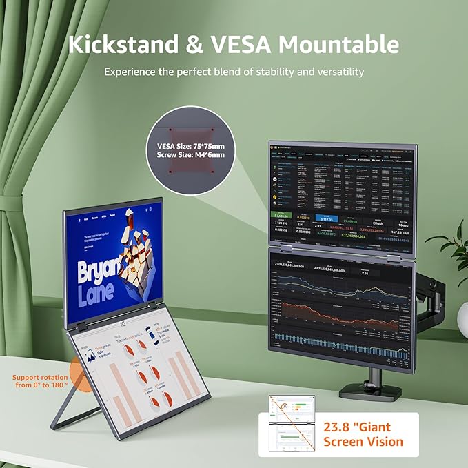 cocopar Portable Monitor Dual 15.6 Inch 1080P Travel Monitor with Speaker HDMI USB-C External Display for Laptop MacBook Surface PC Xbox PS4/5, VESA Mountable, with Stand