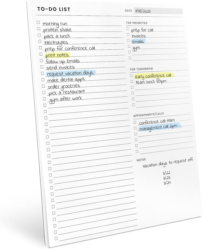 To Do List Notepad: With Multiple Functional Sections - Large Size 8.5x11" 52 Sheets - Tear Off Daily Planner Notebook - Task CheckList Organizer Agenda Pad for Work - Note, Plans, Goals, Grocery, and
