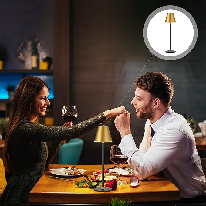 Modern LED CordlessTable Lamp,4000mAh Rechargeable Battery Desk lamp,3 Level Brightness Night Light,Minimalist Design, for Couple Dinner/Coffee Table/Restaurant/Bedroom(Gold&Black)
