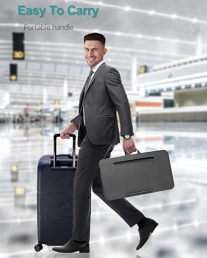 Lap Desk, Portable Laptop Stand with Washable Cushion, Fits up to 17 inch Laptop, with Device Ledge and Phone Holder, Use on Bed,Couch, Sofa, Floor, Home Office– ISTUDYNITURE (Large, Black)