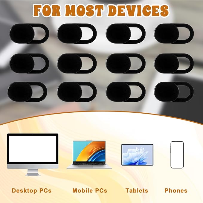 50 Pcs Webcam Cover Slide, 0.023 Inch Ultra-Thin Universal Camera Privacy Cover Black Camera Covers Slide for Phone, Laptop, Computer