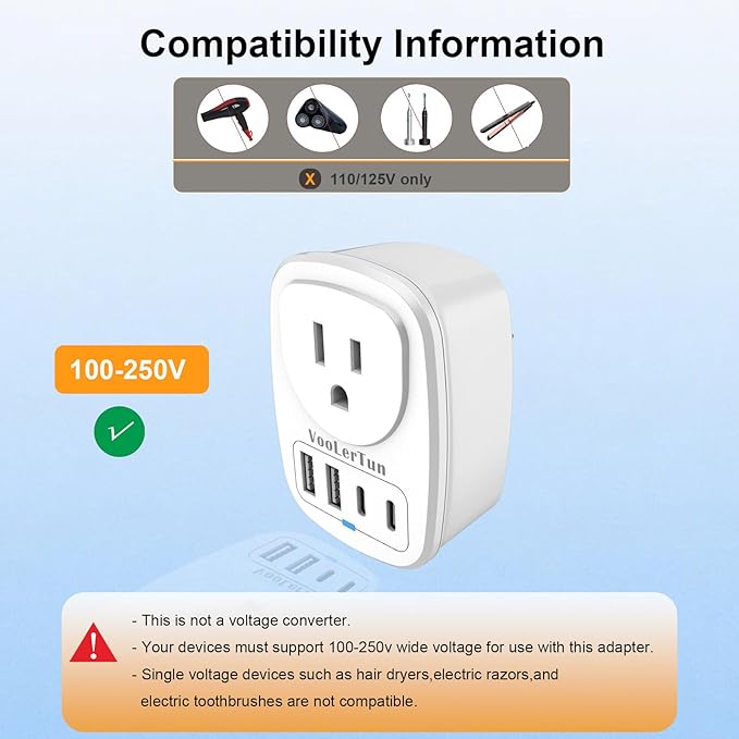 2 Packs Type I Australian Plug Adapter, VooLerTun Timor Argentina Travel Plug Adapter with 4 USB Charger Ports (2 USB C),1 American Outlet Adapter. US Converter for Australia Travel
