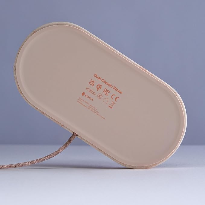 Einova Dual Classic Stone – Dual Wireless Charging Pad in Genuine Marble, Designed in Italy, Qi Certified, for Smartphones, Wireless Earbuds & More – Cream Marble