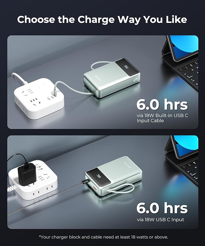 Portable-Charger-Power-Bank Travel Essentials Battery Pack USB C 30000mAh Built in Cable 22.5W Phone Fast Charging Powerbank Compatible with iPhone 16 15 14 13 12 11 iPad Samsung Google (Green)