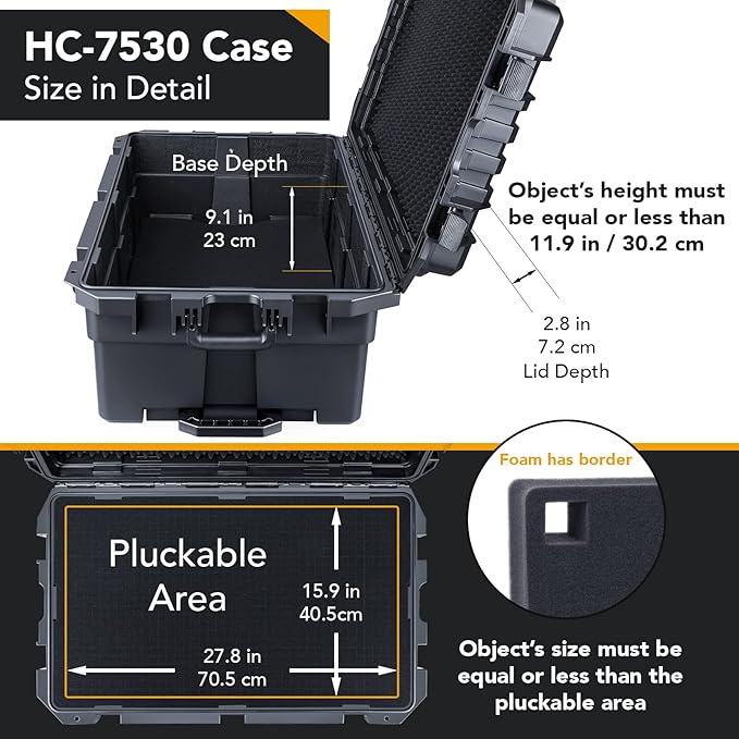 Lykus HC-7530 Large Waterproof Hard Case with Wheels and Customizable Foam, Interior Size 29.5x17.7x11.8 inch, Suitable for cameras, lenses, electronic equipment and more