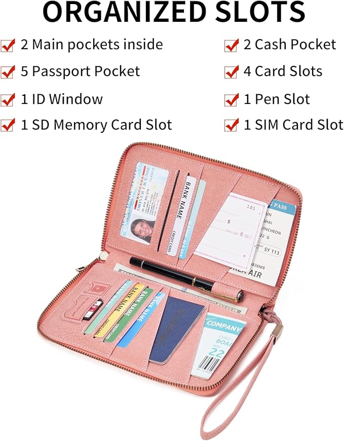 Family Passport Holder Wallet RFID Blocking Zippered Passport Wallet,Women and Men Travel Wallet Ladies Passport Cover