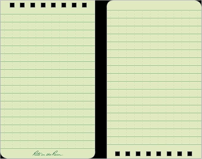Rite in the Rain Weatherproof Top Spiral Notebook, 3" x 5", Green Cover, Universal Pattern, 3 Pack (No. 935-3X)